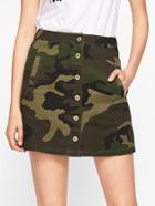 Shein Button Through Camo Skirt