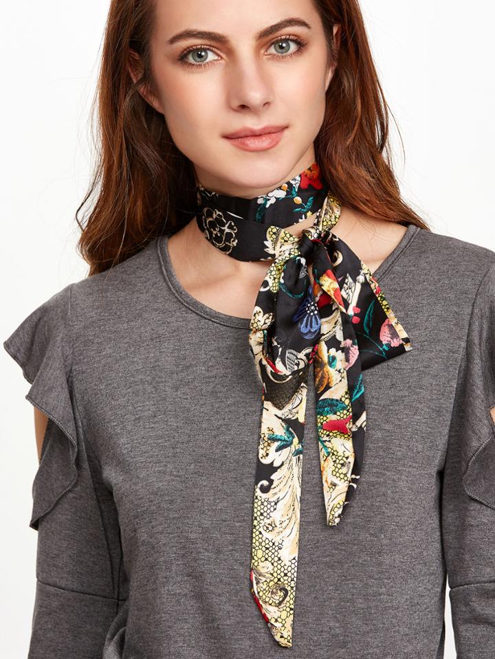 Shein Black Snakeskin Print Vintage Slim Scarf