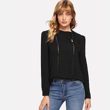 Shein Tie Neck Lace Insert Button Cuff Top