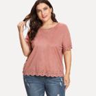 Shein Plus Laser Cut Out Scallop Edge Suede Tee