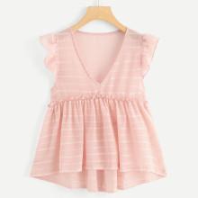 Shein Ruffle Trim Dip Hem Babydoll Top