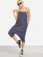 Shein Buttoned Drop Crotch Denim Harem Jumpsuit