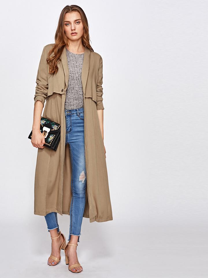 Shein Box Pleated Double Layer Duster Coat