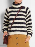 Shein Navy White Turtle Neck Striped Crop Sweater