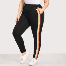Shein Plus Rainbow Stripe Tape Side Pants