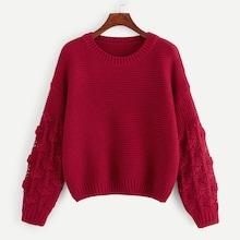 Shein Drop Shoulder Mixed Knit Sleeve Jumper