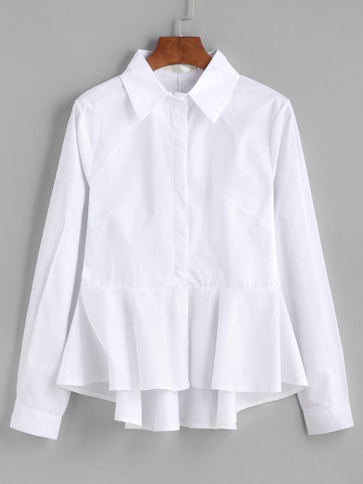 Shein White Ruffle Peplum High Low Blouse