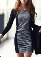 Rosewe Pleated Pattern Grey And Black Package Hip Dress