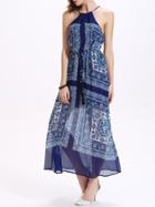 Shein Halter Neck Slit Back Tribal Print Dress