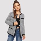 Shein Contrast Trim Buttoned Tweed Coat