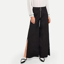 Shein Ring Detail Zip Up Split Pants