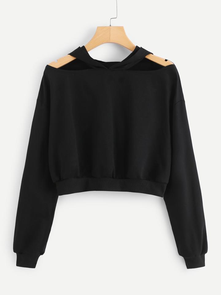 Shein Cut Out Detail Crop Hoodie