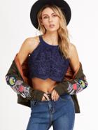 Shein Navy Keyhole Back Crochet Overlay Crop Top