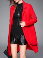 Shein Red Lapel Pockets Letter Print Coat