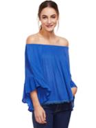 Shein Blue Off-the-shoulder Bell Sleeve Top
