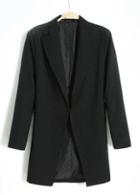Rosewe Plus Size Solid Black Turndown Dollar Long Blazers