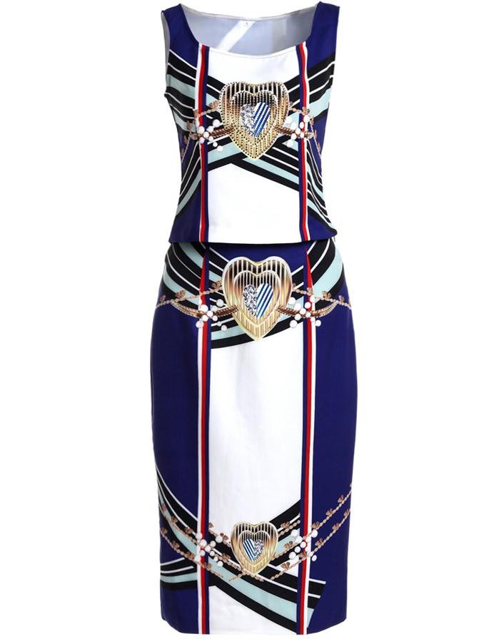 Shein Color Block Print Top With Bodycon Skirt
