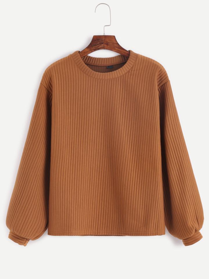 Shein Lantern Sleeve Ribbed Sweatshirt