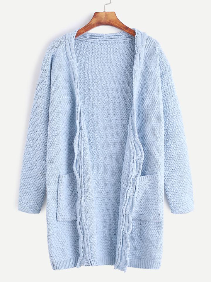 Shein Open Front Long Sweater Coat With Pockets
