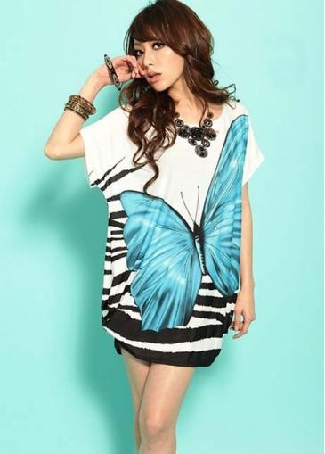 Rosewe Charming Butterfly Print Round Neck Short Sleeve Dress