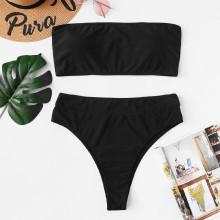 Shein Plus High Leg Bandeau Bikini Set