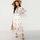 Shein Flounce Sleeve Fit And Flare Floral Dress
