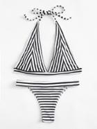 Shein Striped Halter Bikini Set