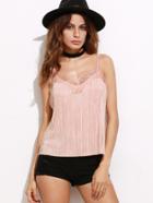 Shein Pink Lace Trim Pleated Cami Top