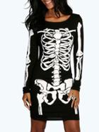 Shein Black Long Sleeve Skeleton Print Dress
