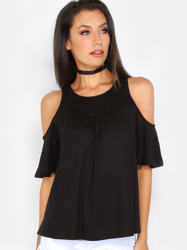Shein Scoop Cold Shoulder Top Black