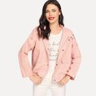 Shein Button Hooded Solid Jacket