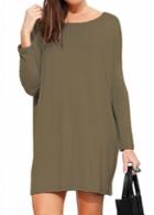 Rosewe Army Green Round Neck Straight Dress