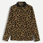 Shein Men Button Front Leopard Print Polo Shirt