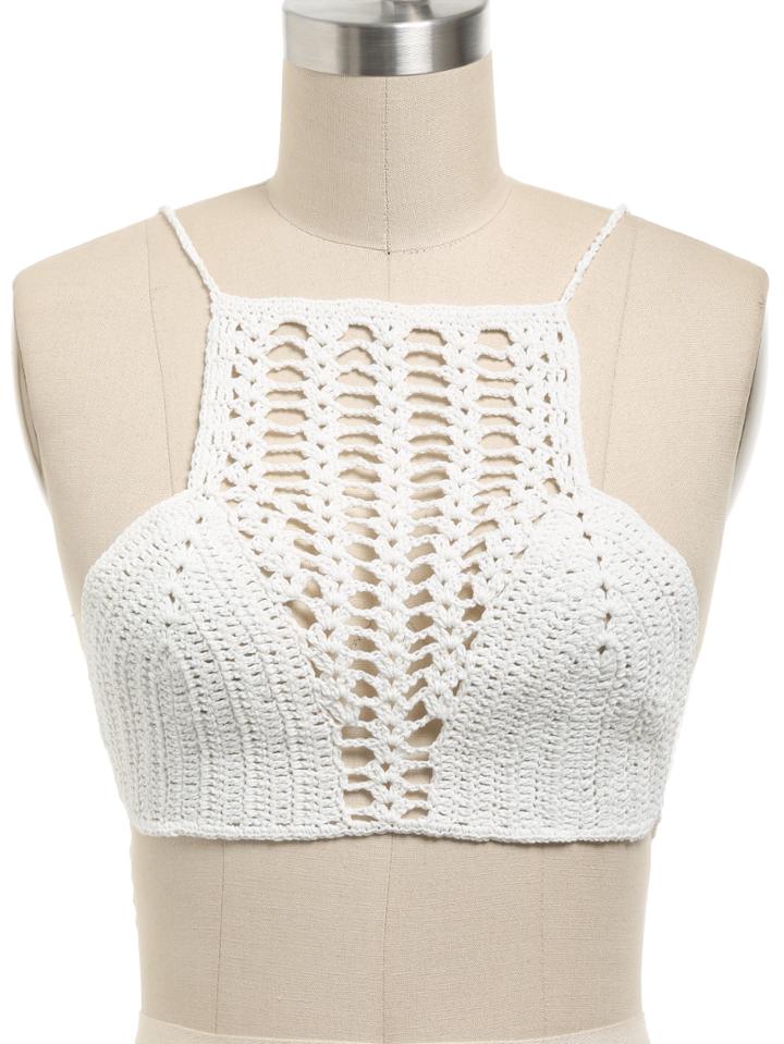 Shein White Crochet Hollow Out Bikini Top