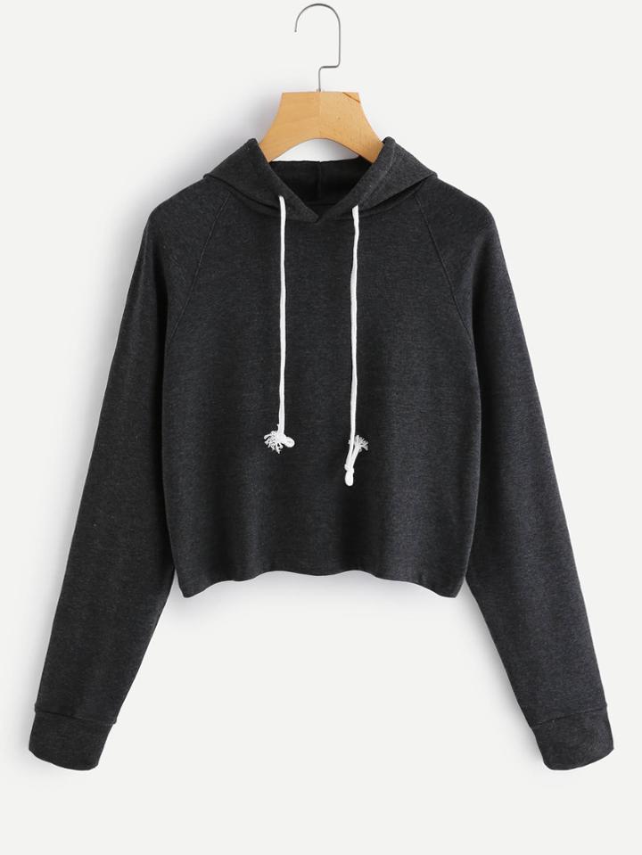 Shein Hooded Drawstring Raglan Sweatshirt