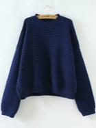 Shein Navy Ribbed Drop Shoulder Loose Sweater