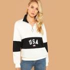 Shein O-ring Zip Half Placket Lettering Sweatshirt