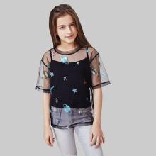 Shein Girls Embroidery Detail Contrast Sequin Blouse