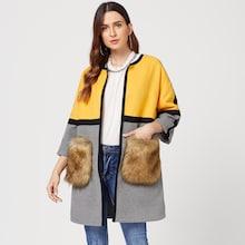 Shein Open Front Faux Fur Pocket Coat