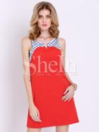 Shein Orange Sleeveless Plaid Houndstooth Color Block Dress