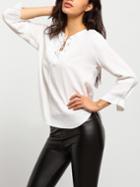 Shein Women White Lace-up Neckline Blouse