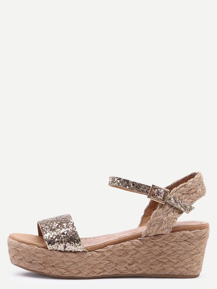 Shein Gold Glitter Flatform Wide Strap Sandals