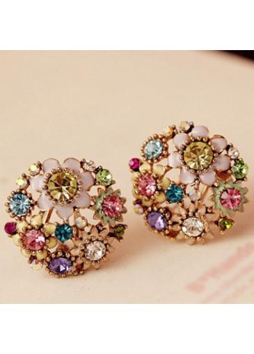 Rosewe Metal Colorful Flower Rhinestone Decorated Earrings