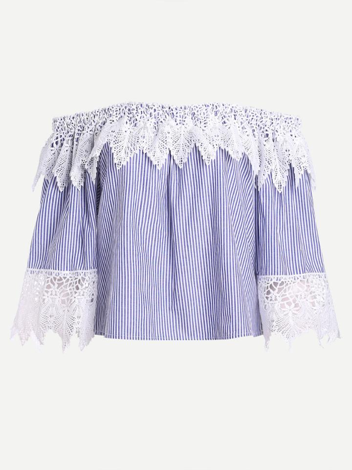 Shein Bardot Contrast Lace Top