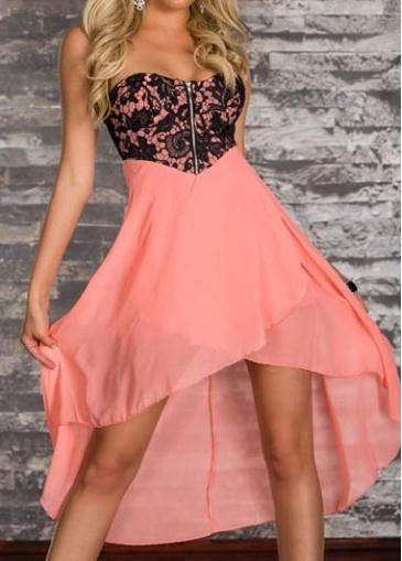 Rosewe Cute Flower Print High Low Hem Tube Dress