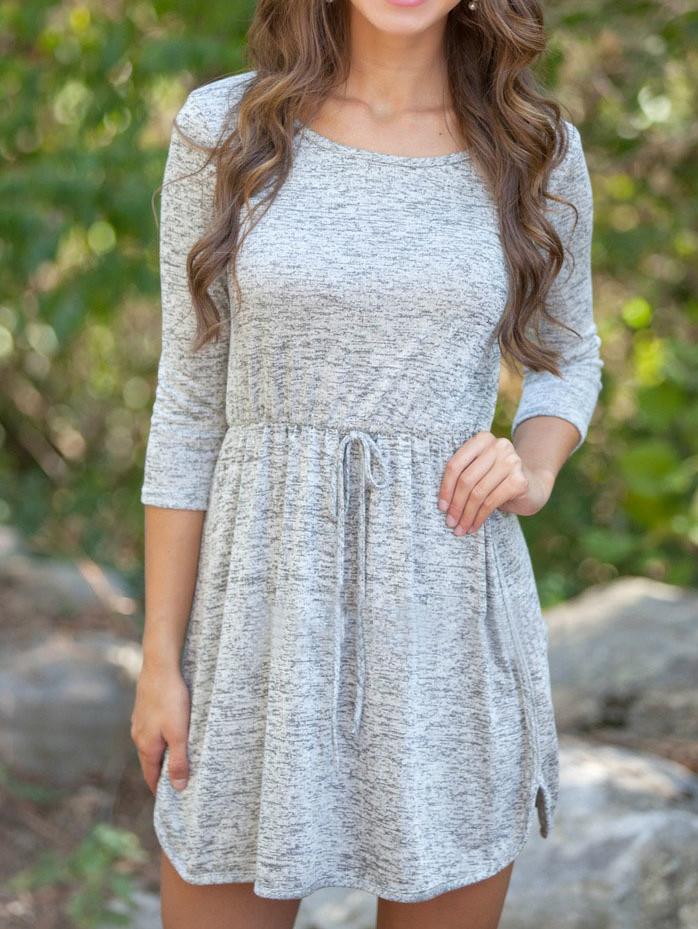 Shein Grey Round Neck Drawstring Waist Dress