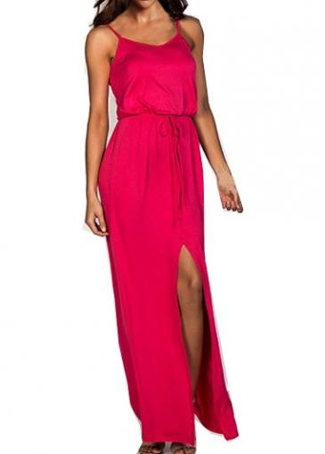 Rosewe Side Slit Drawstring Waist Rose Dress