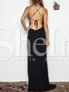 Shein Black Spaghetti Strap Backless Strappy Split Maxi Dress