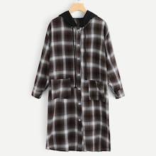 Shein Plaid Double Pocket Hooded Coat