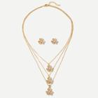 Shein Rhinestone Flower Layered Necklace & Earrings